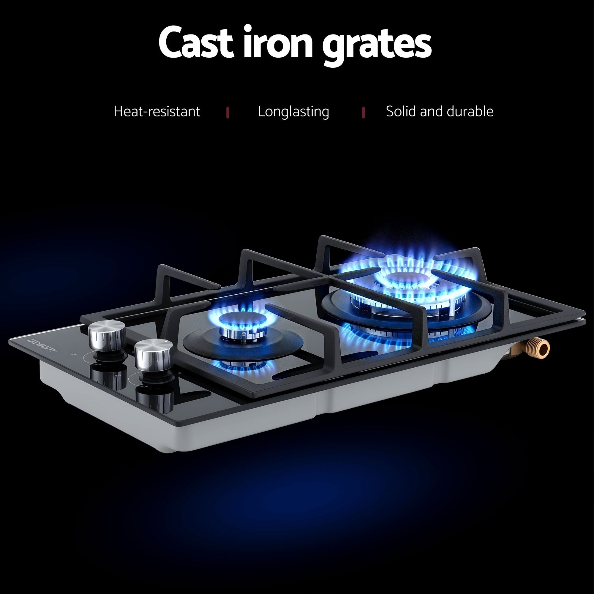 Cooktops & Stoves: Devanti Gas Cooktop 30cm 2 Burner Built-in Stove Glass Cook Top NG LPG Wok Burner