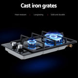 Cooktops & Stoves: Devanti Gas Cooktop 30cm 2 Burner Built-in Stove Glass Cook Top NG LPG Wok Burner