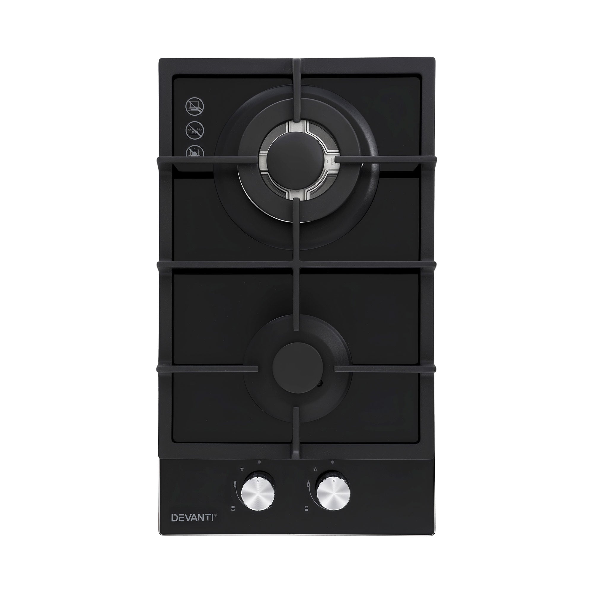 Cooktops & Stoves: Devanti Gas Cooktop 30cm 2 Burner Built-in Stove Glass Cook Top NG LPG Wok Burner