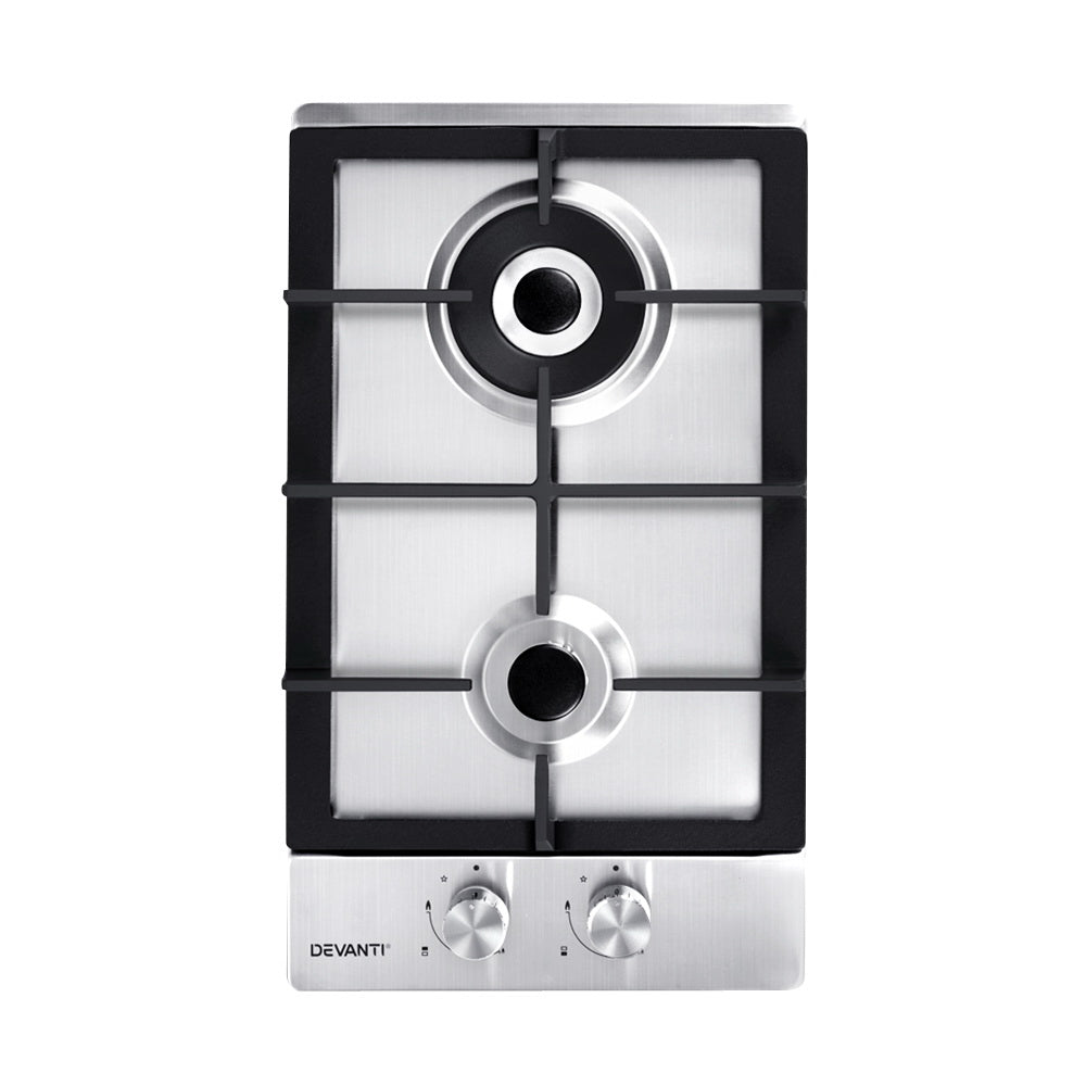 Cooktops & Stoves: Devanti Gas Cooktop 30cm 2 Burner Silvir