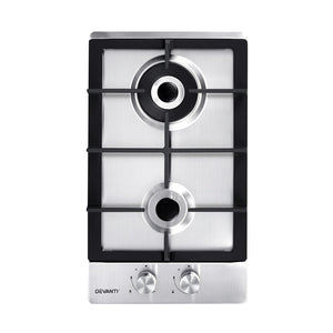 Devanti Gas Cooktop 30cm 2 Burner Silvir