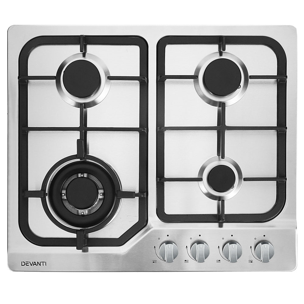 Cooktops & Stoves: Devanti Gas Cooktop 60cm 4 Burner Silvir