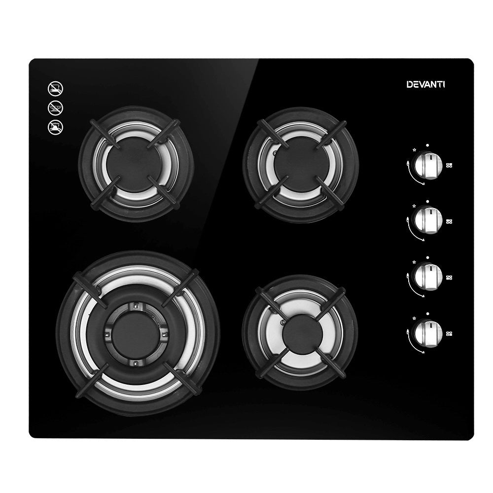 Cooktops & Stoves: Devanti Gas Cooktop 60cm Stove Hob Black