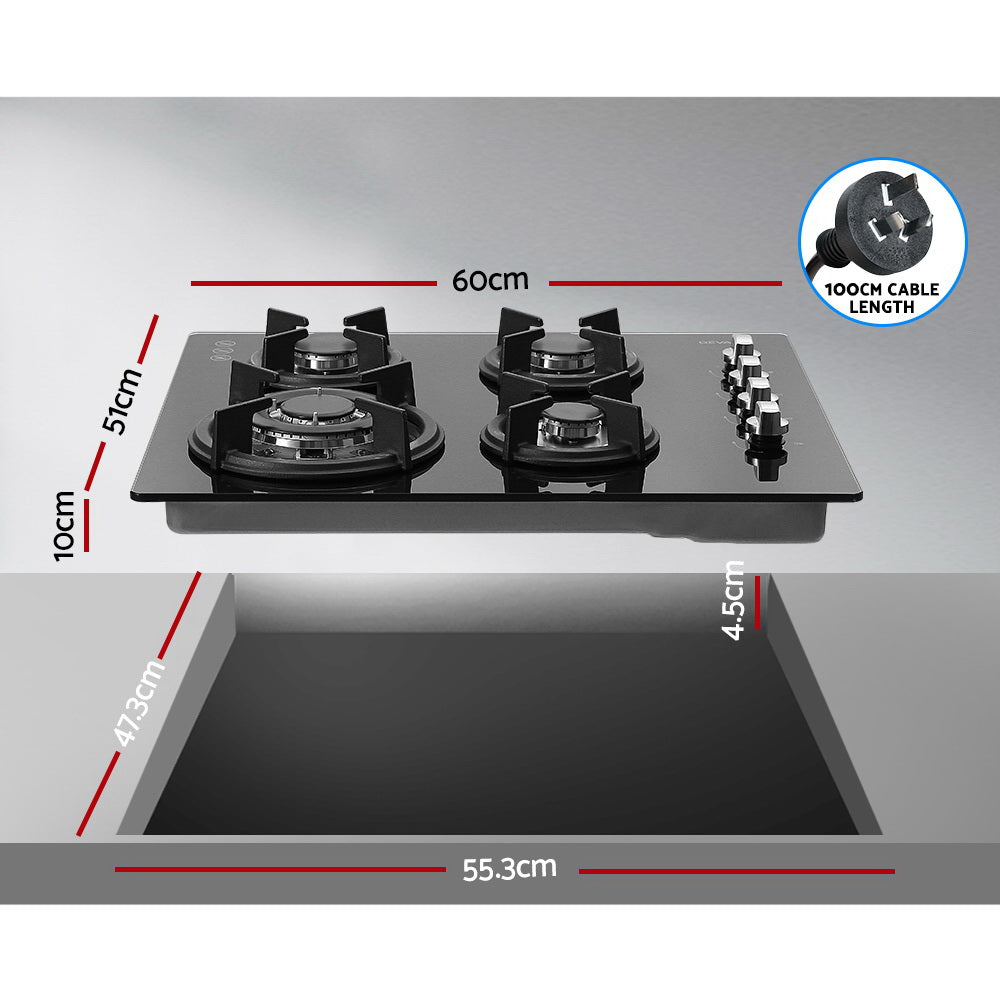 Cooktops & Stoves: Devanti Gas Cooktop 60cm Stove Hob Black