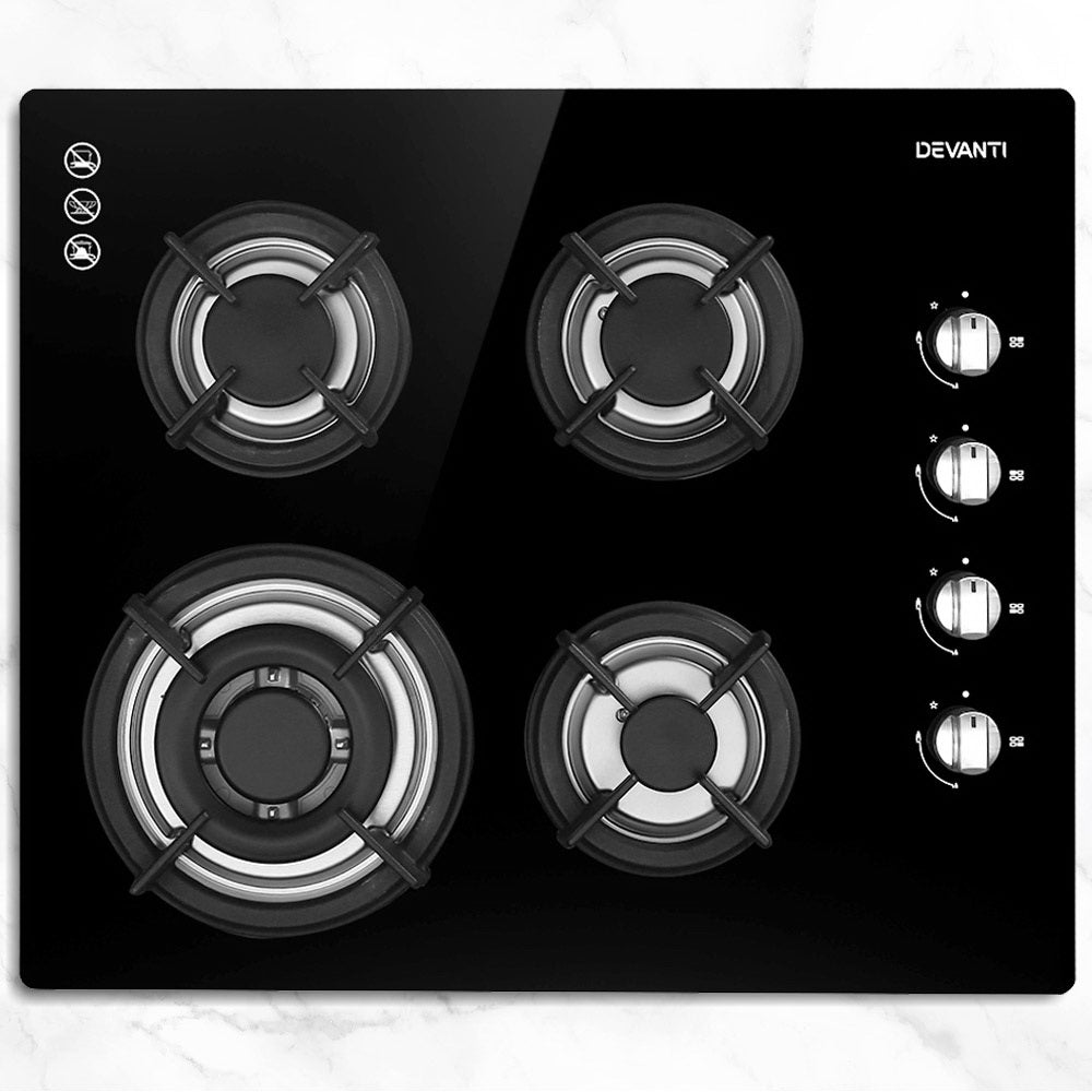 Cooktops & Stoves: Devanti Gas Cooktop 60cm Stove Hob Black