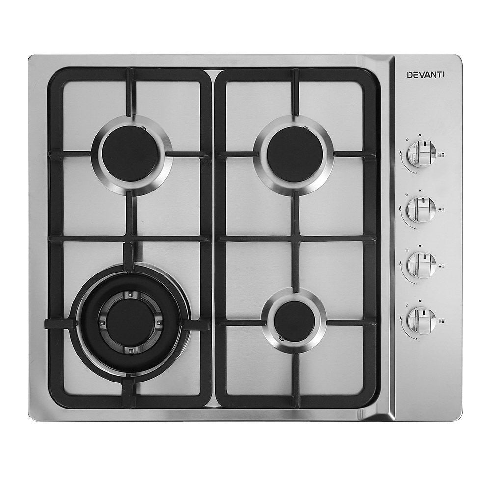 Cooktops & Stoves: Devanti Gas Cooktop 60cm Stove Hob Silvir