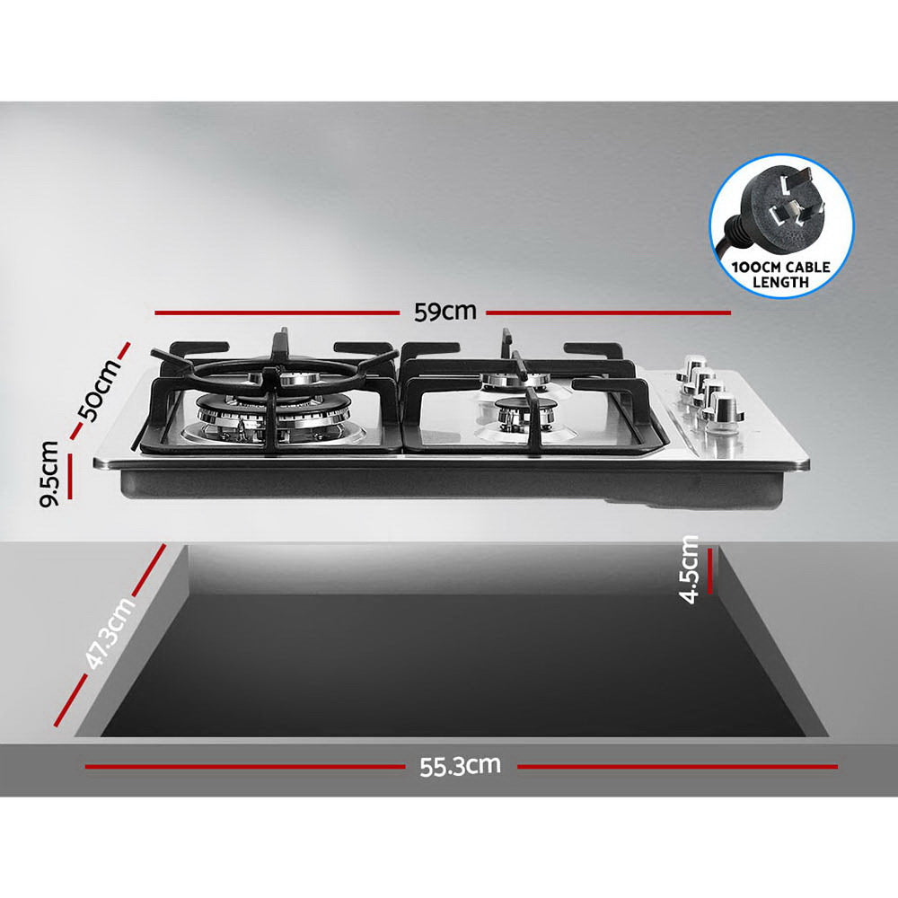 Cooktops & Stoves: Devanti Gas Cooktop 60cm Stove Hob Silvir