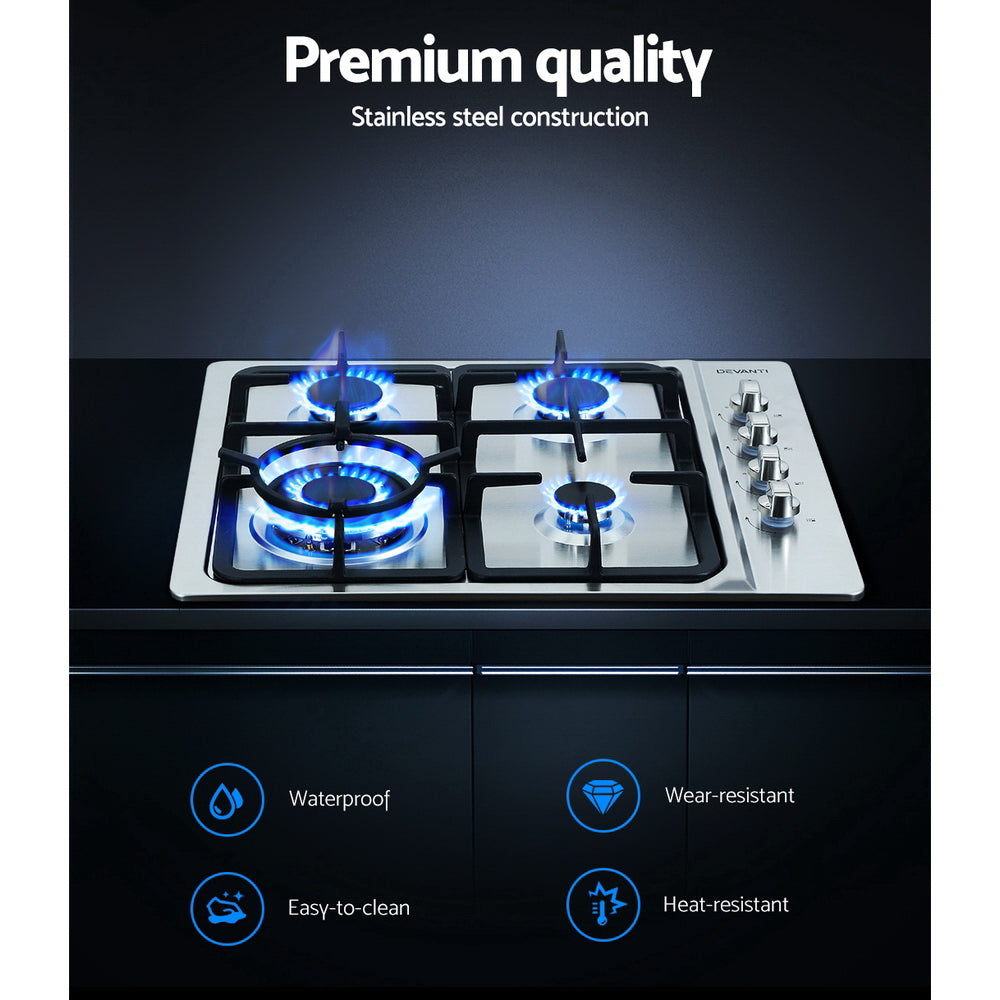 Cooktops & Stoves: Devanti Gas Cooktop 60cm Stove Hob Silvir