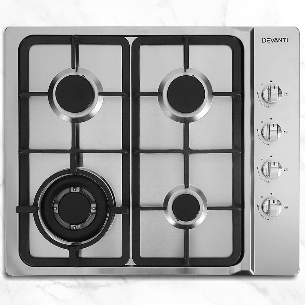 Cooktops & Stoves: Devanti Gas Cooktop 60cm Stove Hob Silvir