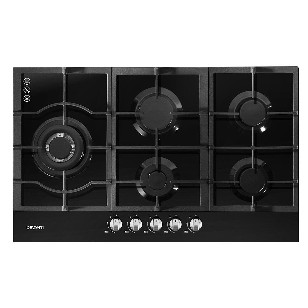 Cooktops & Stoves: Devanti Gas Cooktop 90cm 5 Burner Black