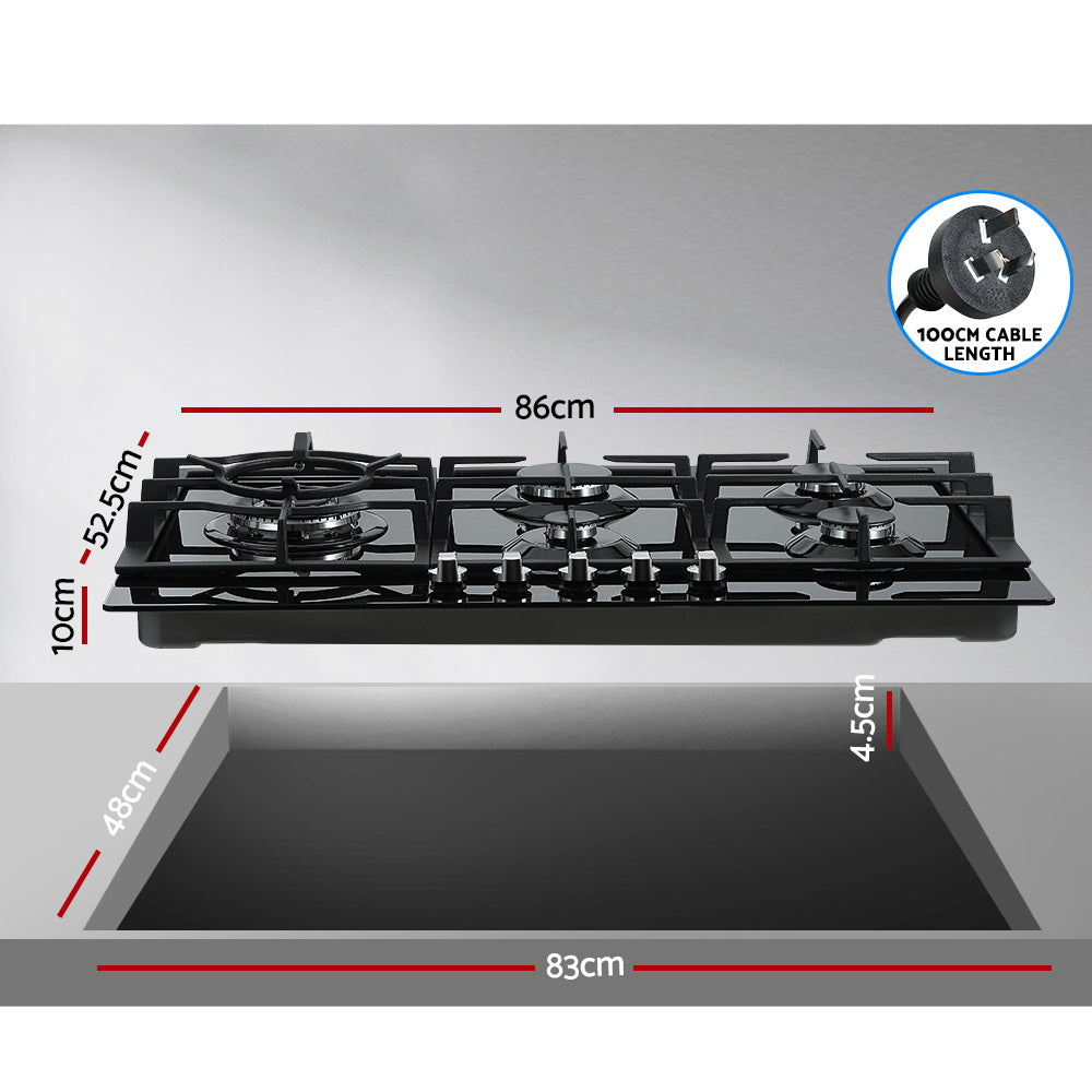 Cooktops & Stoves: Devanti Gas Cooktop 90cm 5 Burner Black