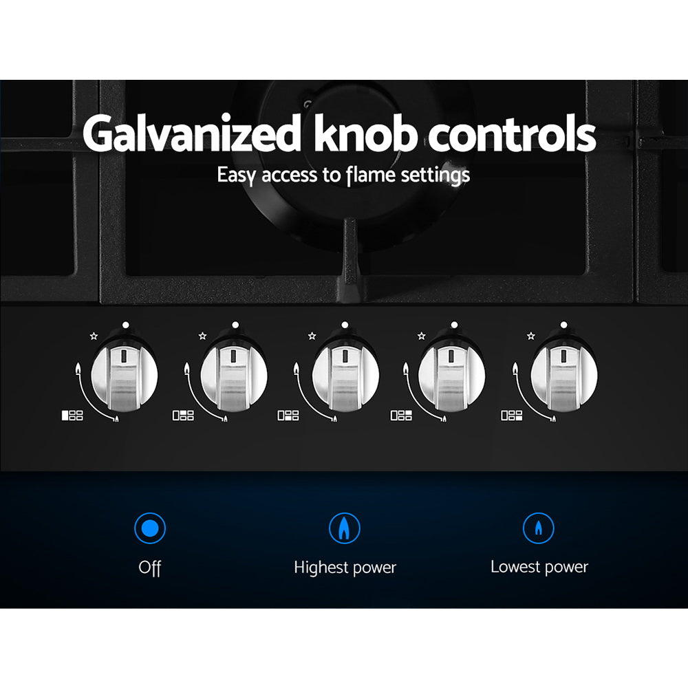 Cooktops & Stoves: Devanti Gas Cooktop 90cm 5 Burner Black