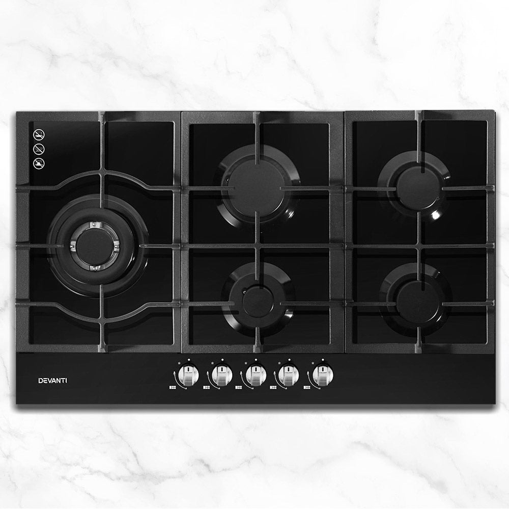 Cooktops & Stoves: Devanti Gas Cooktop 90cm 5 Burner Black