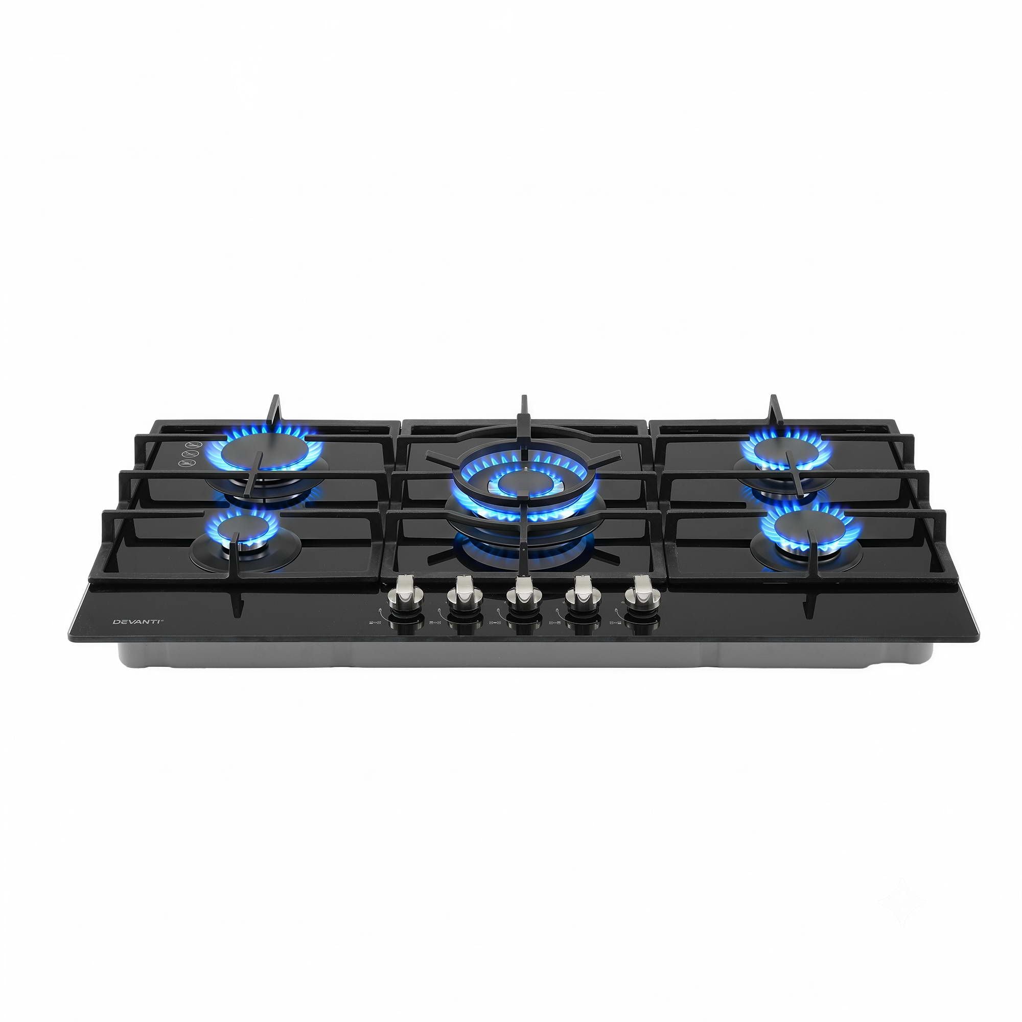 Devanti 90cm Gas Cooktop 5 Burner LPG NG Tempered Glass Hob Black