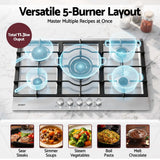 Devanti 90cm Gas Cooktop 5 Burner LPG NG Stainless Steel Hob Silver