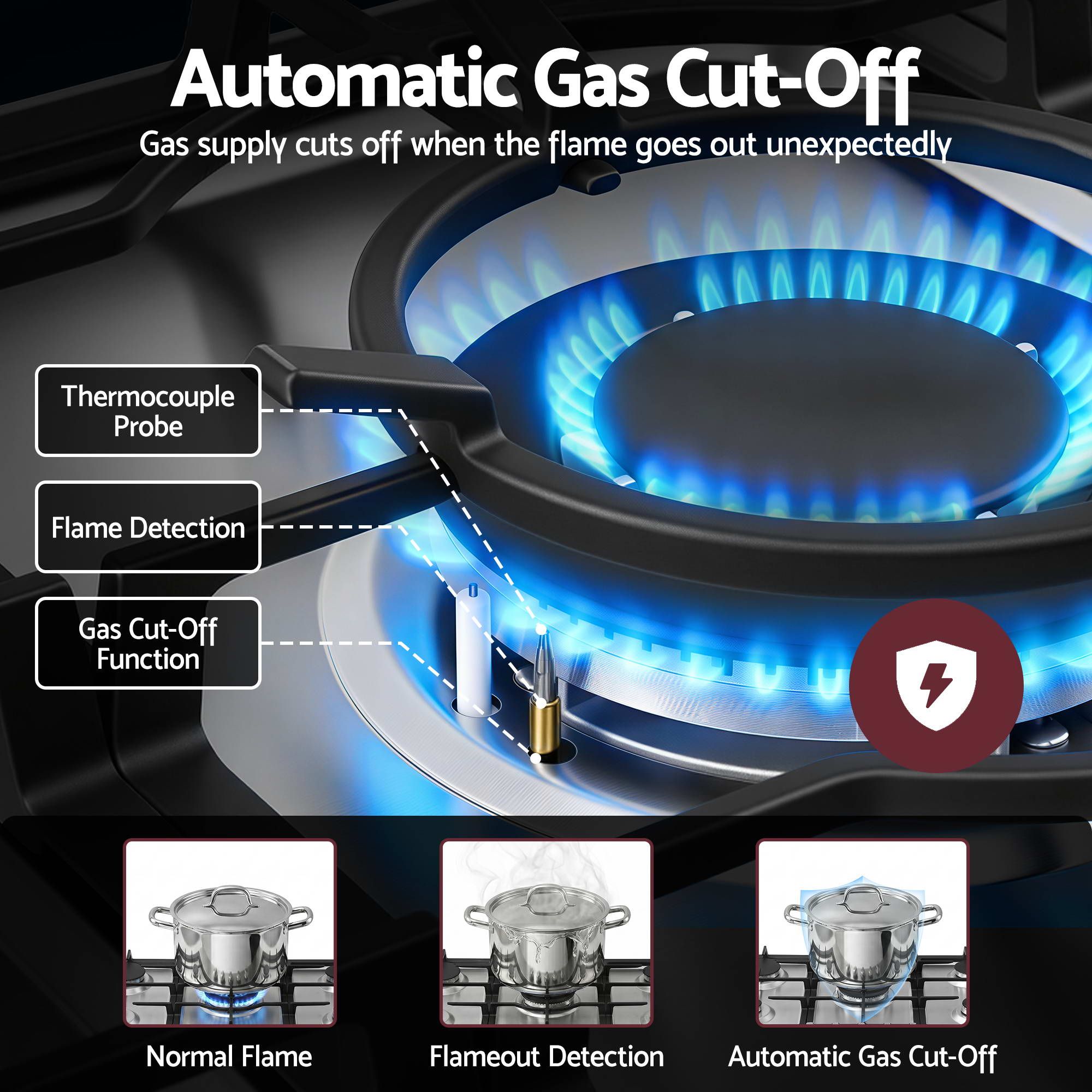 Devanti 90cm Gas Cooktop 5 Burner LPG NG Stainless Steel Hob Silver
