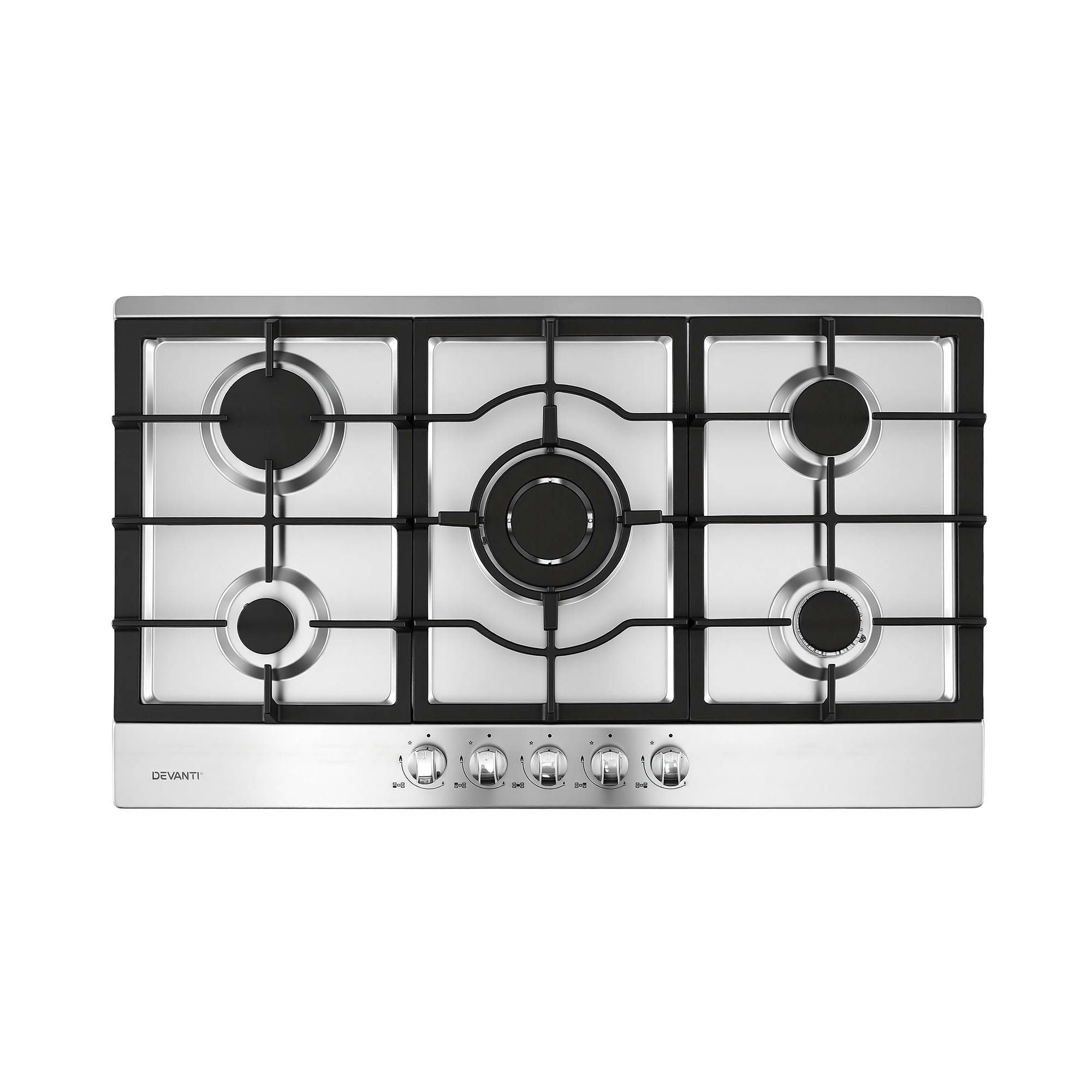 Devanti 90cm Gas Cooktop 5 Burner LPG NG Stainless Steel Hob Silver