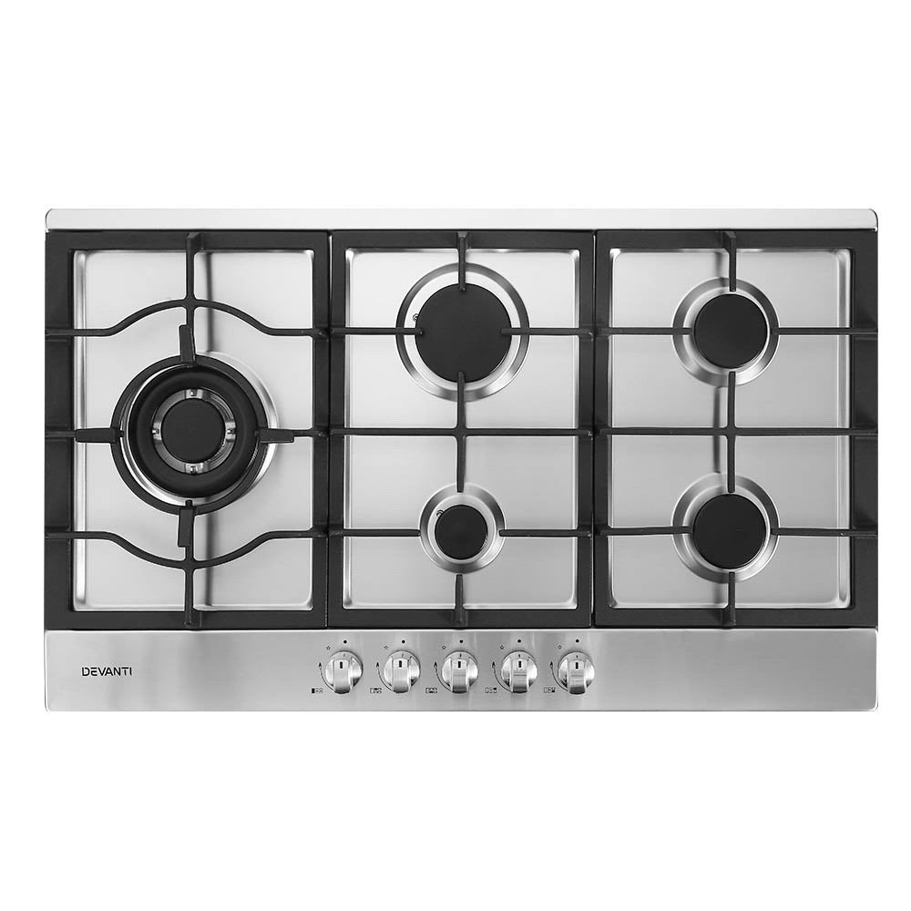 Cooktops & Stoves: Devanti Gas Cooktop 90cm 5 Burner Silvir