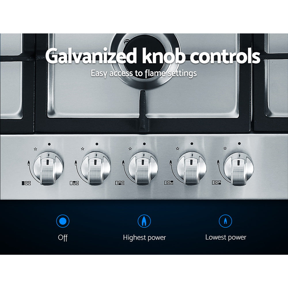 Cooktops & Stoves: Devanti Gas Cooktop 90cm 5 Burner Silvir