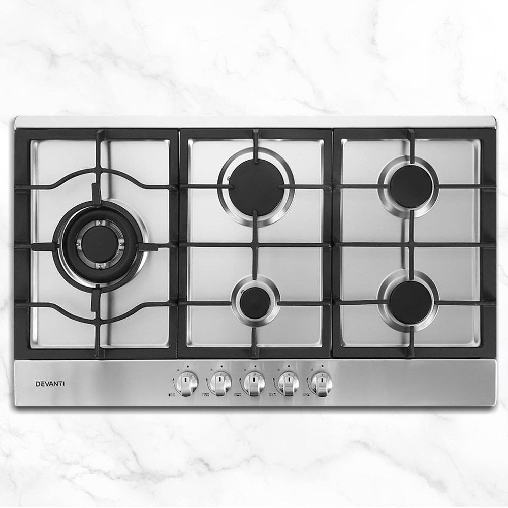 Cooktops & Stoves: Devanti Gas Cooktop 90cm 5 Burner Silvir