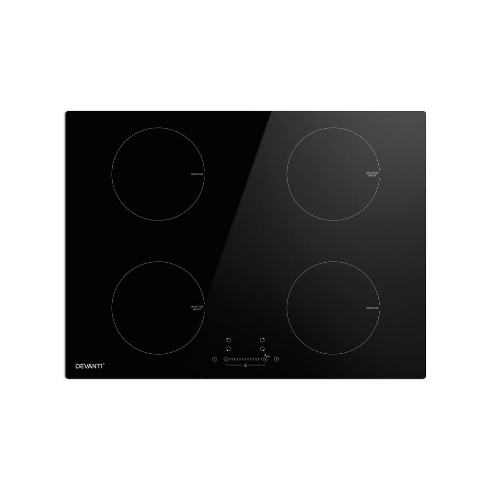 Cooktops & Stoves: Devanti Electric Induction Cooktop 70cm Ceramic 4 Zones Stove Cook Top Hot Plate 7000W