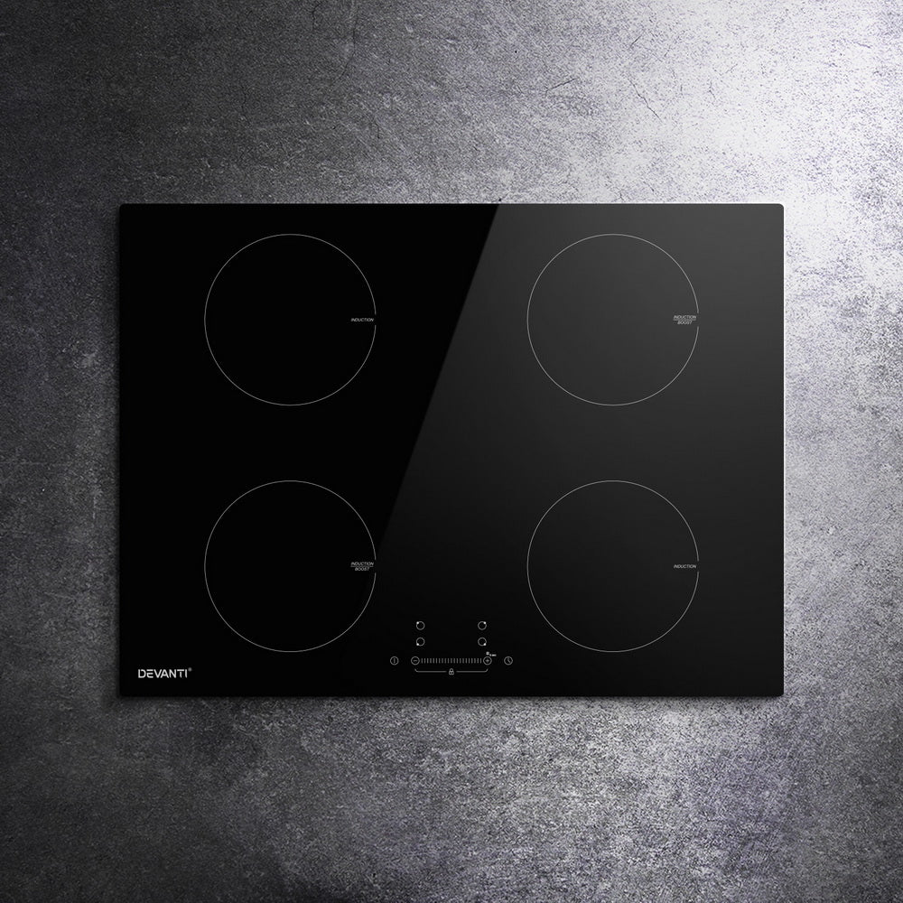 Cooktops & Stoves: Devanti Electric Induction Cooktop 70cm Ceramic 4 Zones Stove Cook Top Hot Plate 7000W