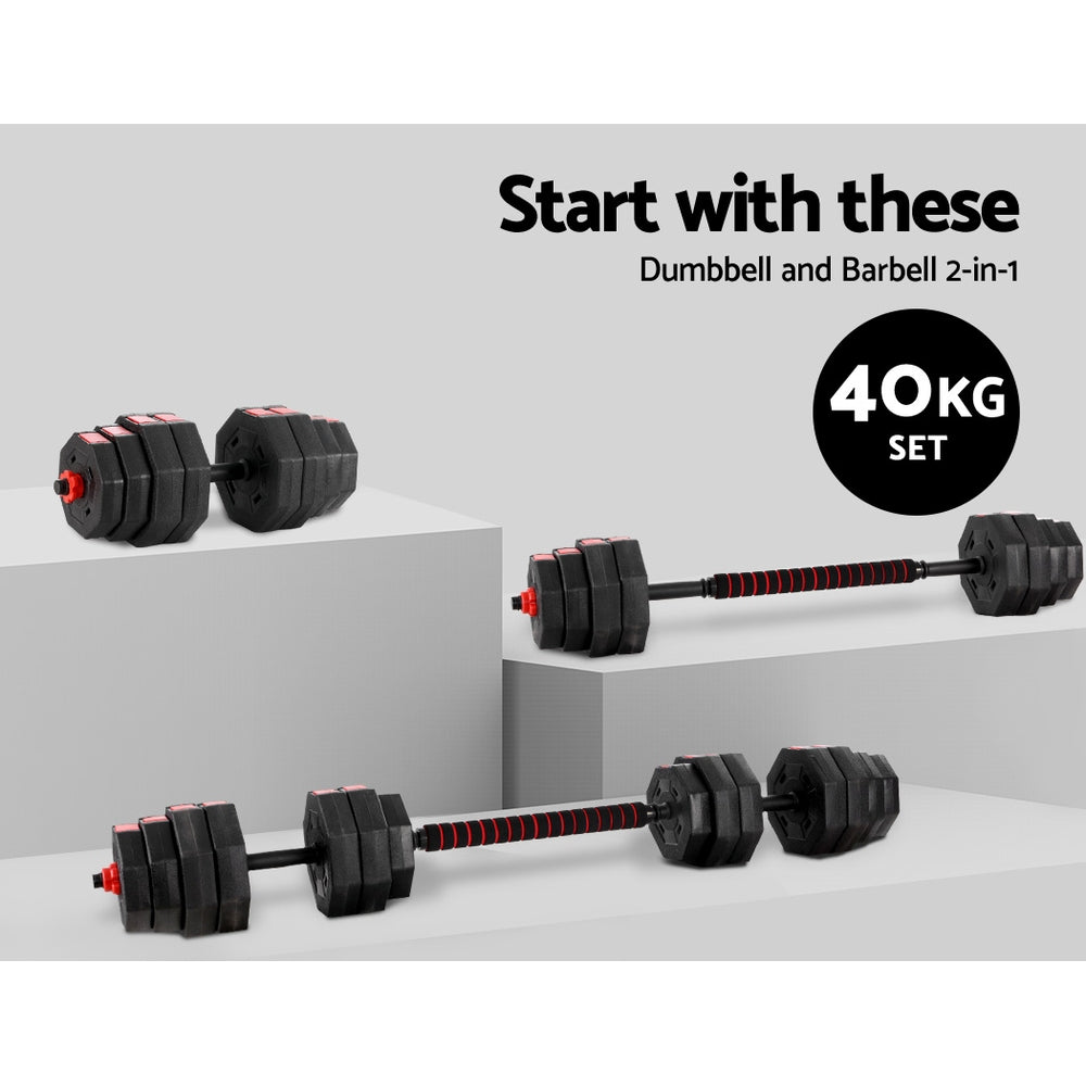 Free Weights: Everfit 40kg Dumbbells Barbell Set Adjustable Dumbbell Weight Lifting