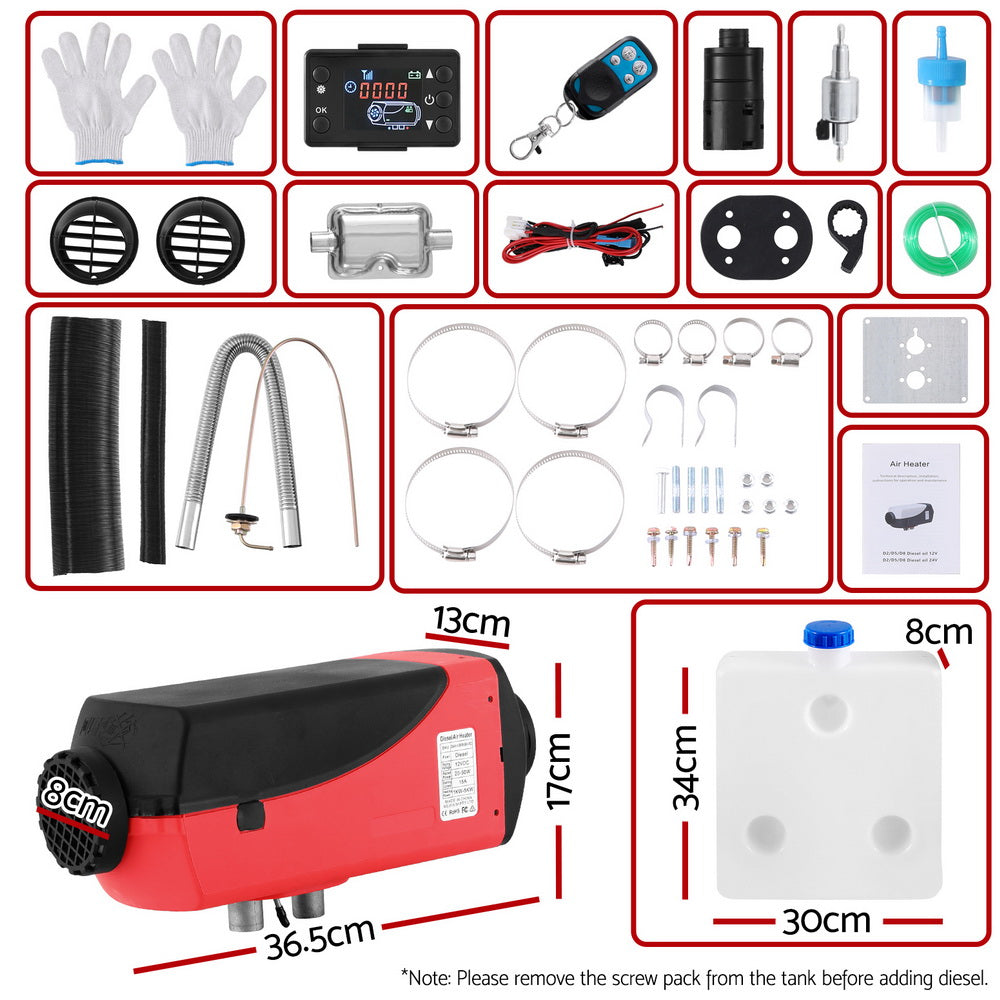 Camping Appliances: 5KW Portable Diesel Air Heater Remote Control LCD Display Quick Heat Car RV Bus Boat