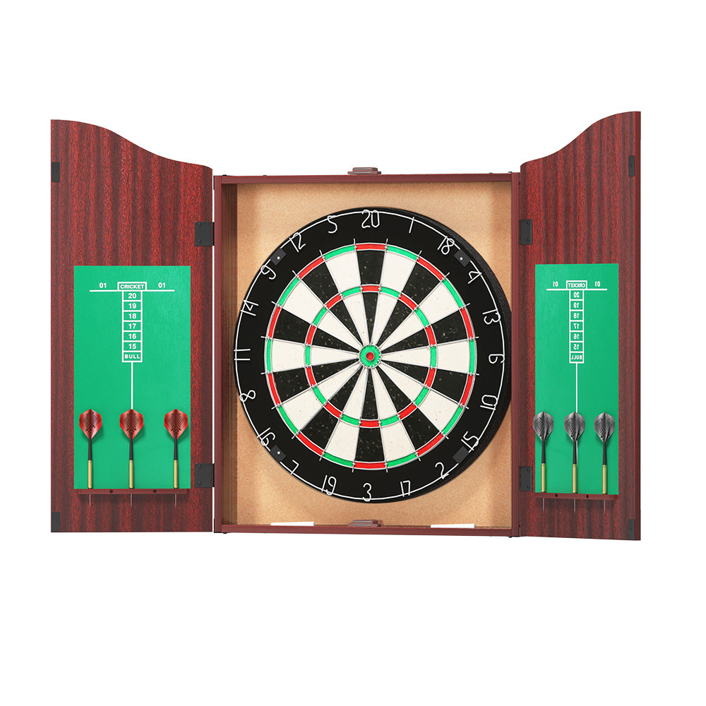 Board Games: 18" Dartboard Dart Board with Steel Darts Wooden Cabinet Party Game