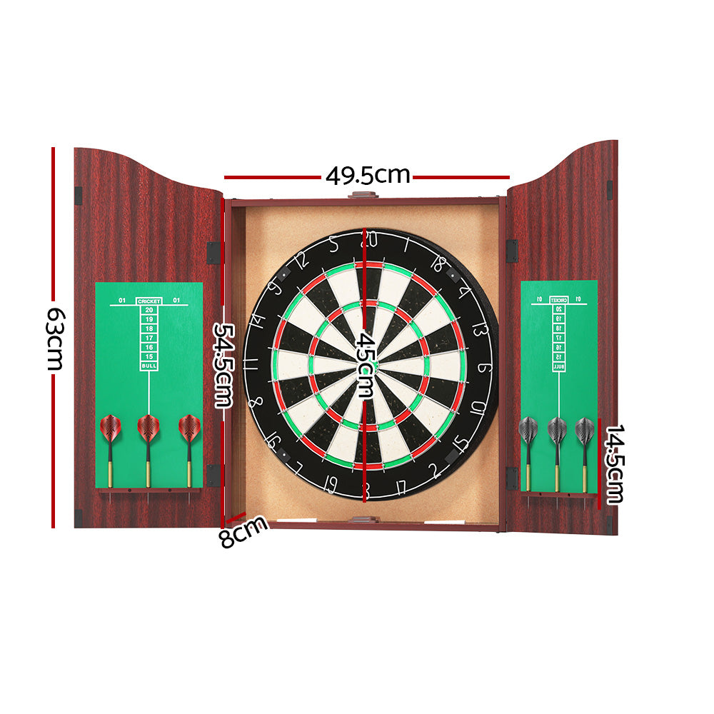 Board Games: 18" Dartboard Dart Board with Steel Darts Wooden Cabinet Party Game