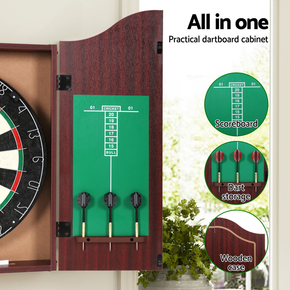Board Games: 18" Dartboard Dart Board with Steel Darts Wooden Cabinet Party Game