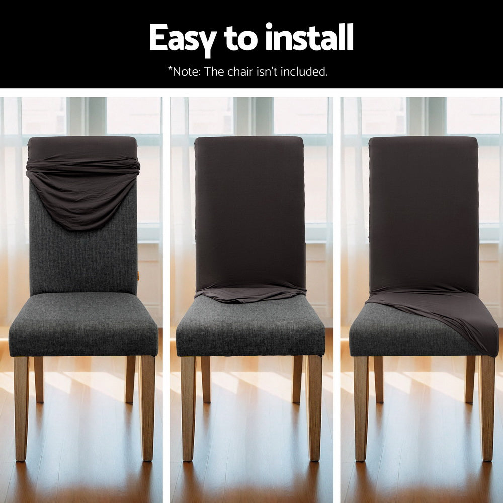 Dining Set: Artiss Dining Chair Covers 4x Slipcovers Spandex Stretch Banquet Party Dark Grey