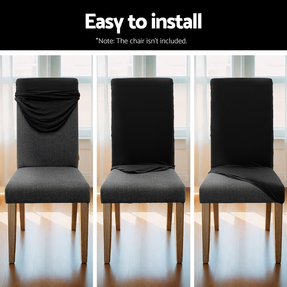 Dining Set: Artiss Dining Chair Covers 6x Slipcovers Spandex Stretch Banquet Wedding Black