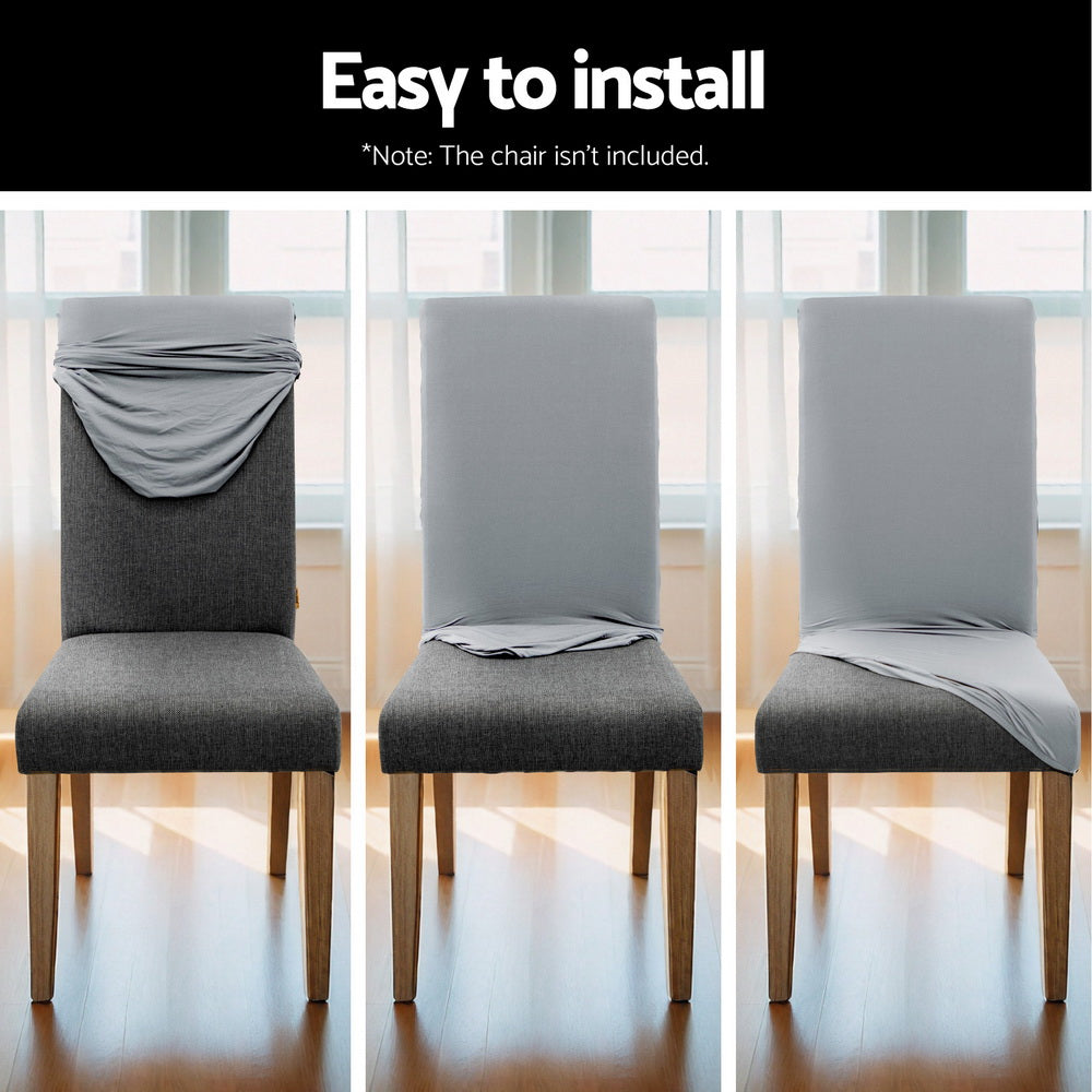 Dining Set: Artiss Dining Chair Covers 6x Slipcovers Spandex Stretch Banquet Wedding Grey