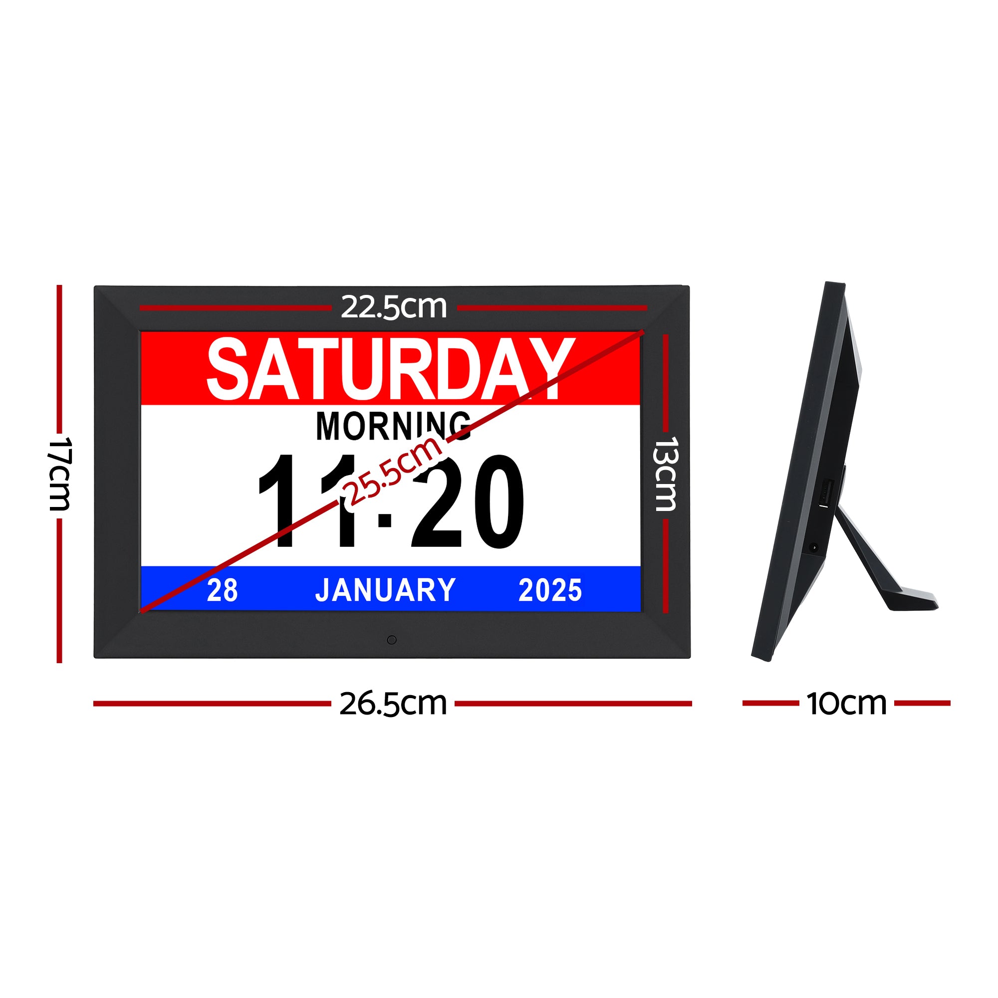 Clocks: Artiss 10" Digital Day Clock Alarm Calendar Dementia Date Week Desk Clocks Black
