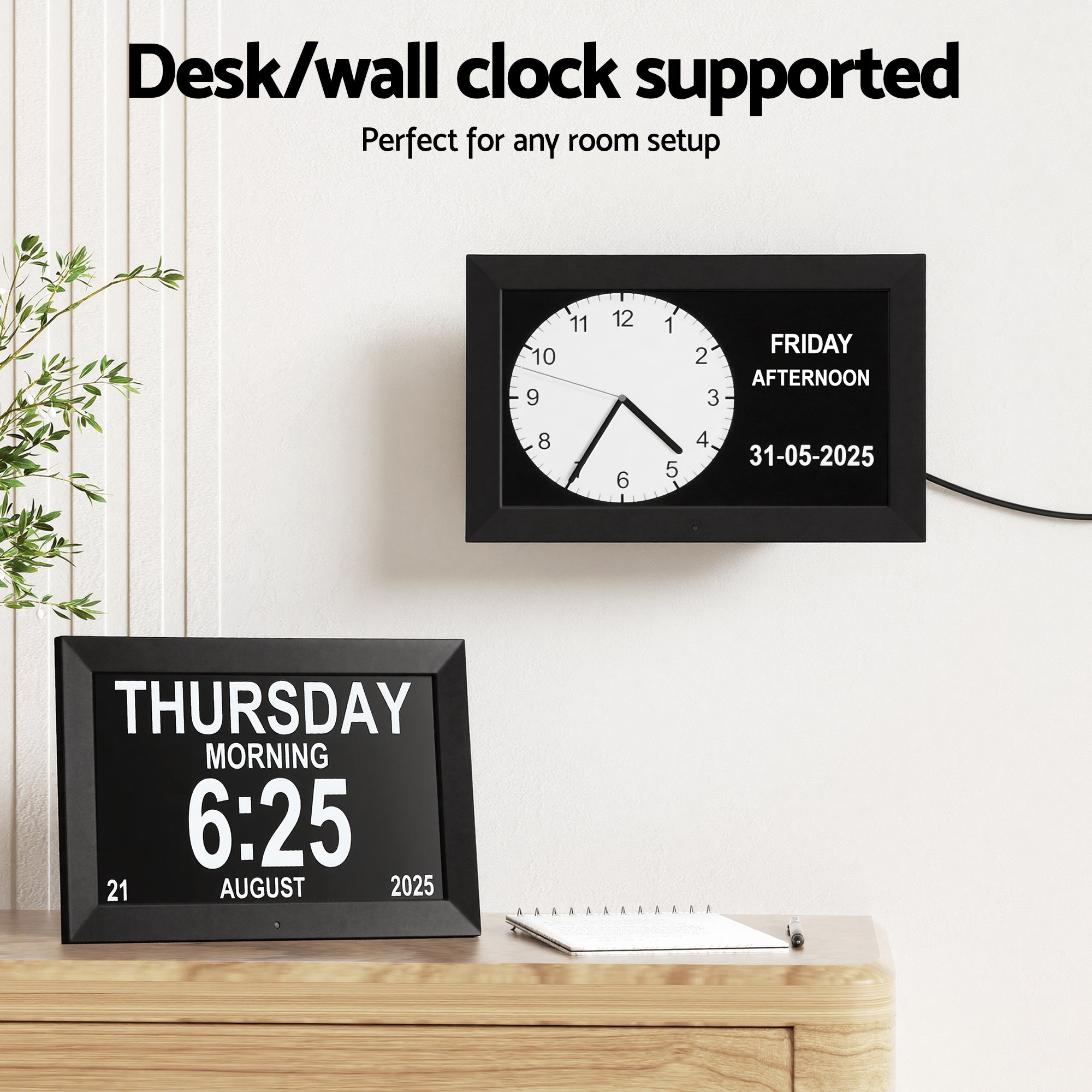 Clocks: Artiss 10" Digital Day Clock Alarm Calendar Dementia Date Week Desk Clocks Black