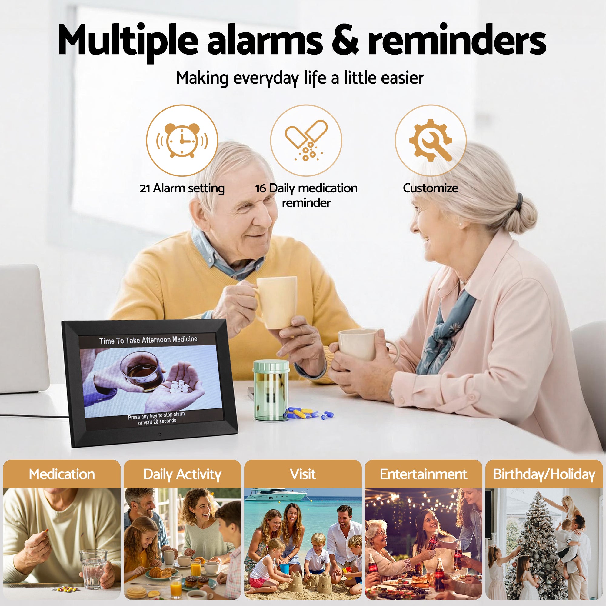 Clocks: Artiss 10" Digital Day Clock Alarm Calendar Dementia Date Week Desk Clocks Black
