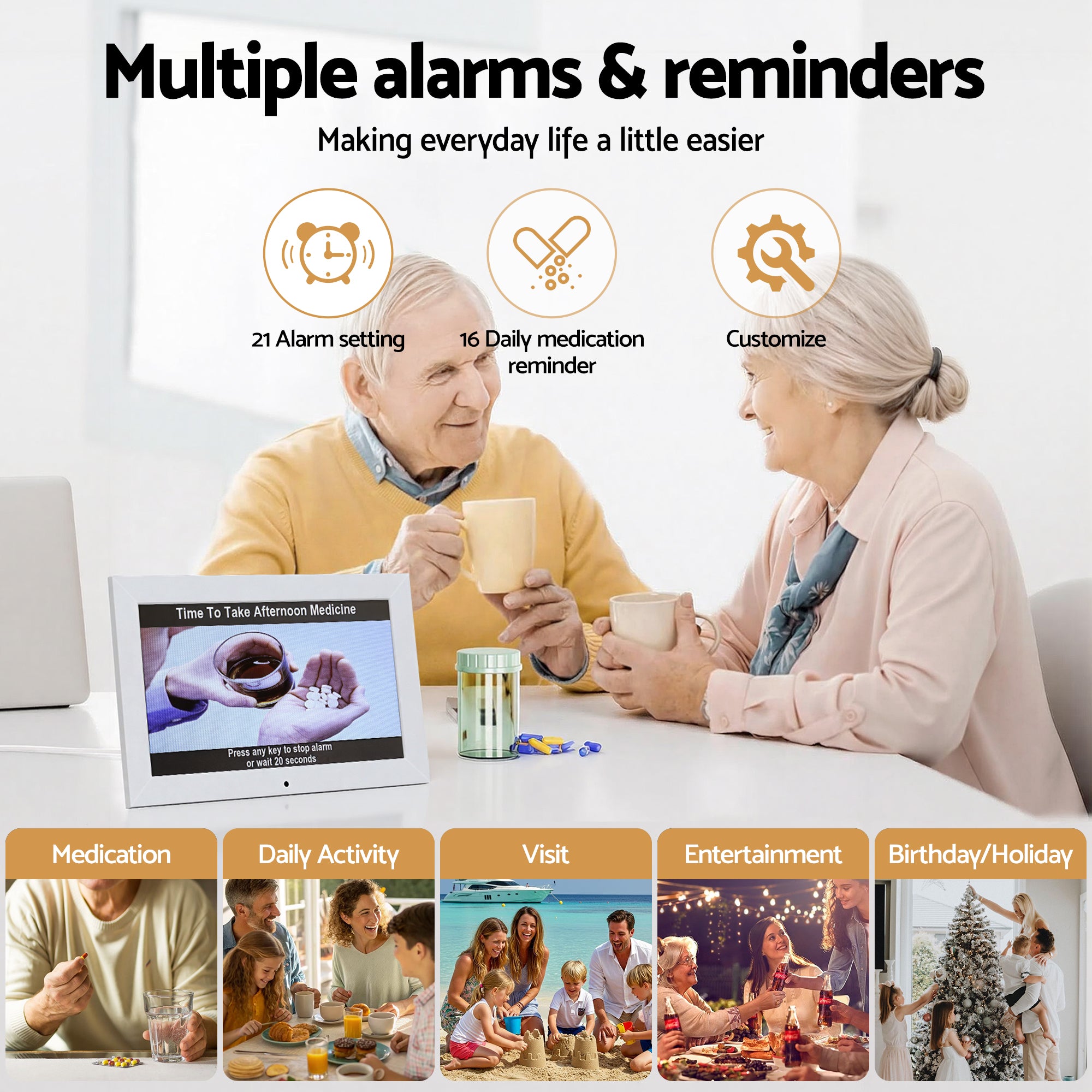 Clocks: Artiss 10" Digital Day Clock Alarm Calendar Dementia Date Week Desk Clocks White
