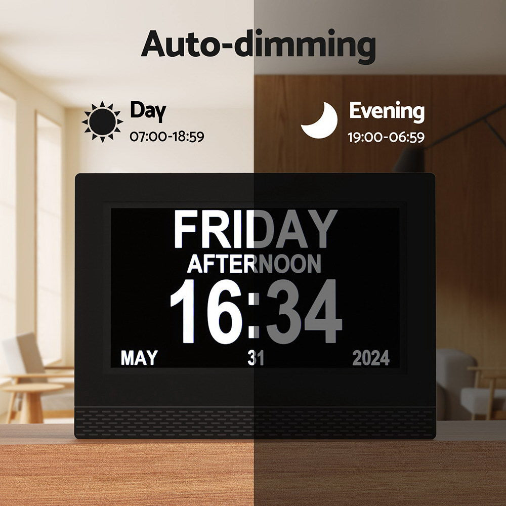 Clocks: Artiss 7" Digital Day Clock Calendar Alarm Black