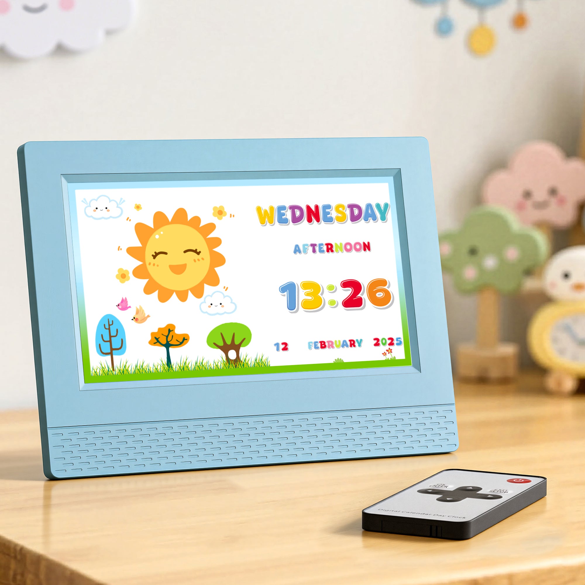 Clocks: Artiss 7" Digital Day Clock Calendar Alarm LCD Children Sleep Trainer Clocks Blue