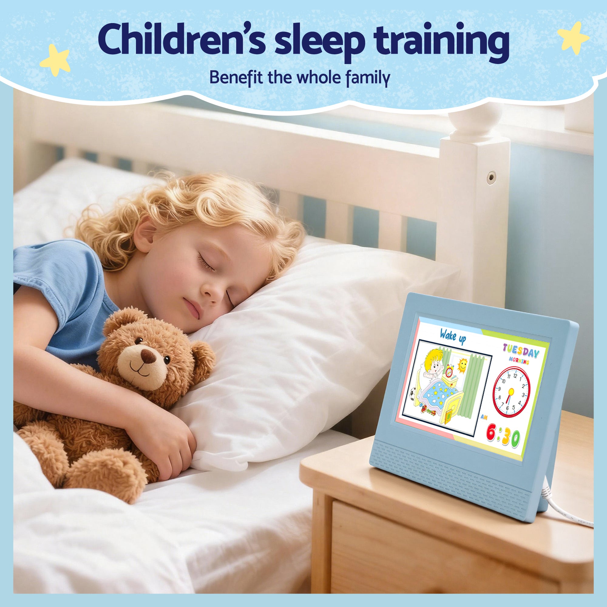 Clocks: Artiss 7" Digital Day Clock Calendar Alarm LCD Children Sleep Trainer Clocks Blue