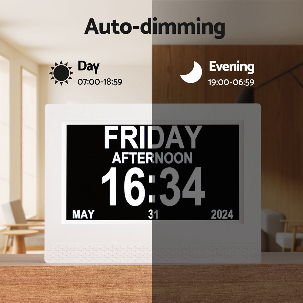 Clocks: Artiss 7" Digital Day Clock Calendar Alarm White