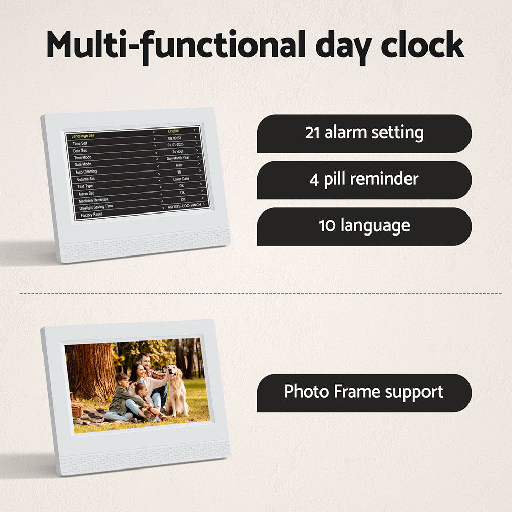 Clocks: Artiss 7" Digital Day Clock Calendar Alarm White