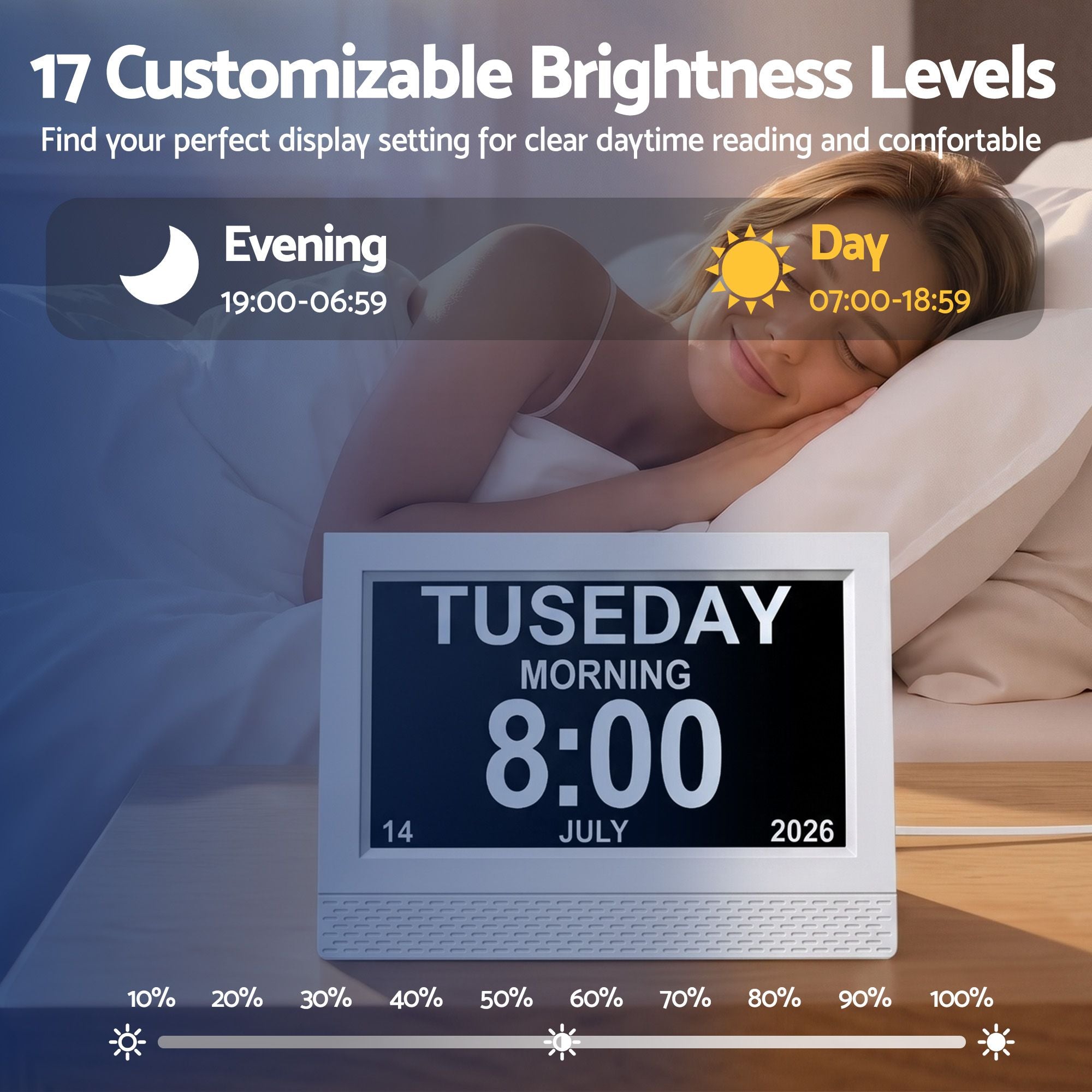 Artiss 7" Smart Digital Clock Calendar HD IPS Touchscreen Weather Photo Frame