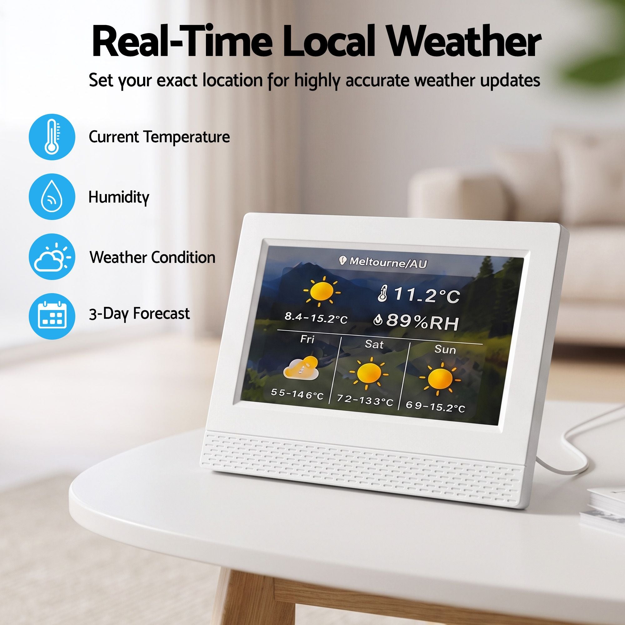 Artiss 7" Smart Digital Clock Calendar HD IPS Touchscreen Weather Photo Frame