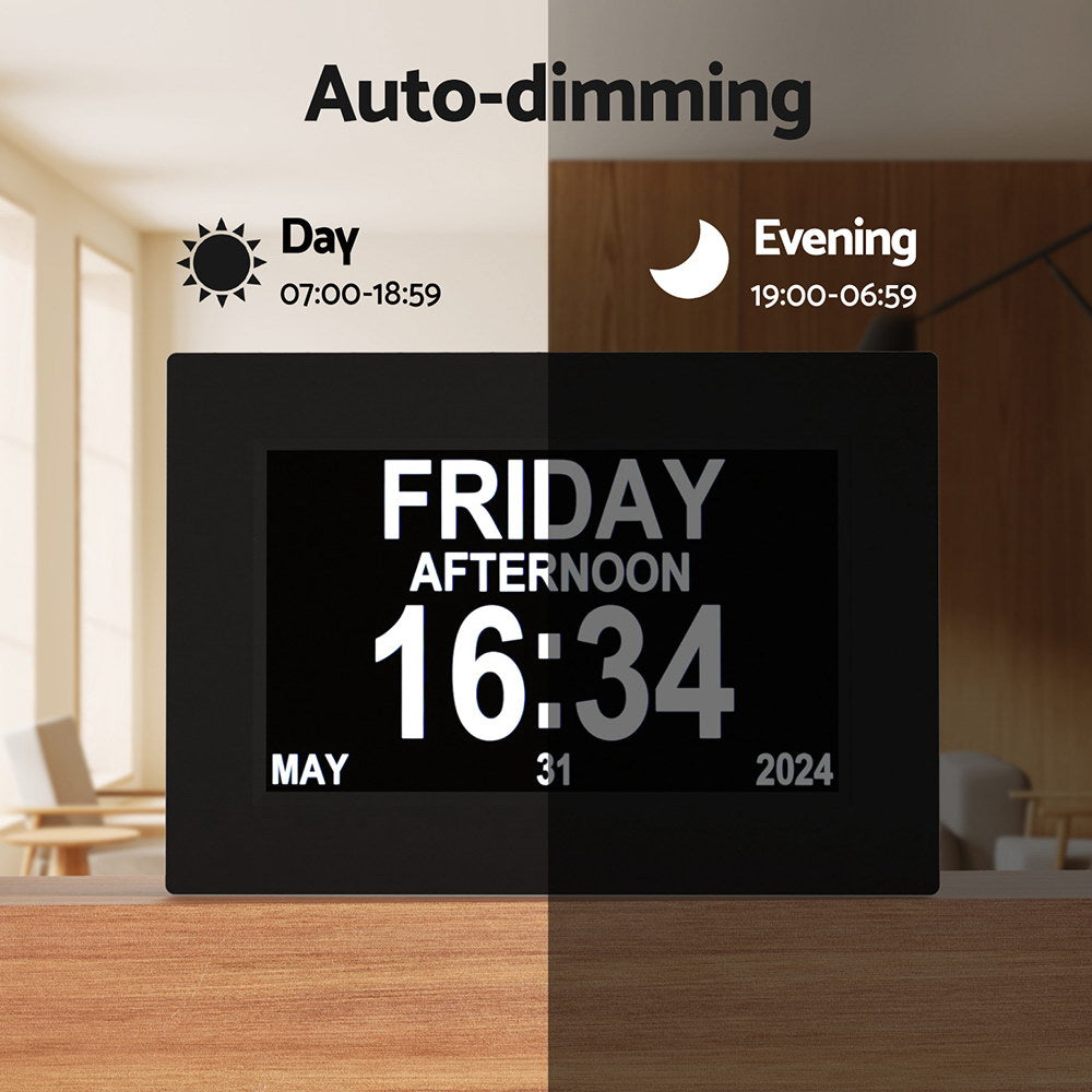 Clocks: Artiss 8" Digital Day Clock Calendar Alarm Black