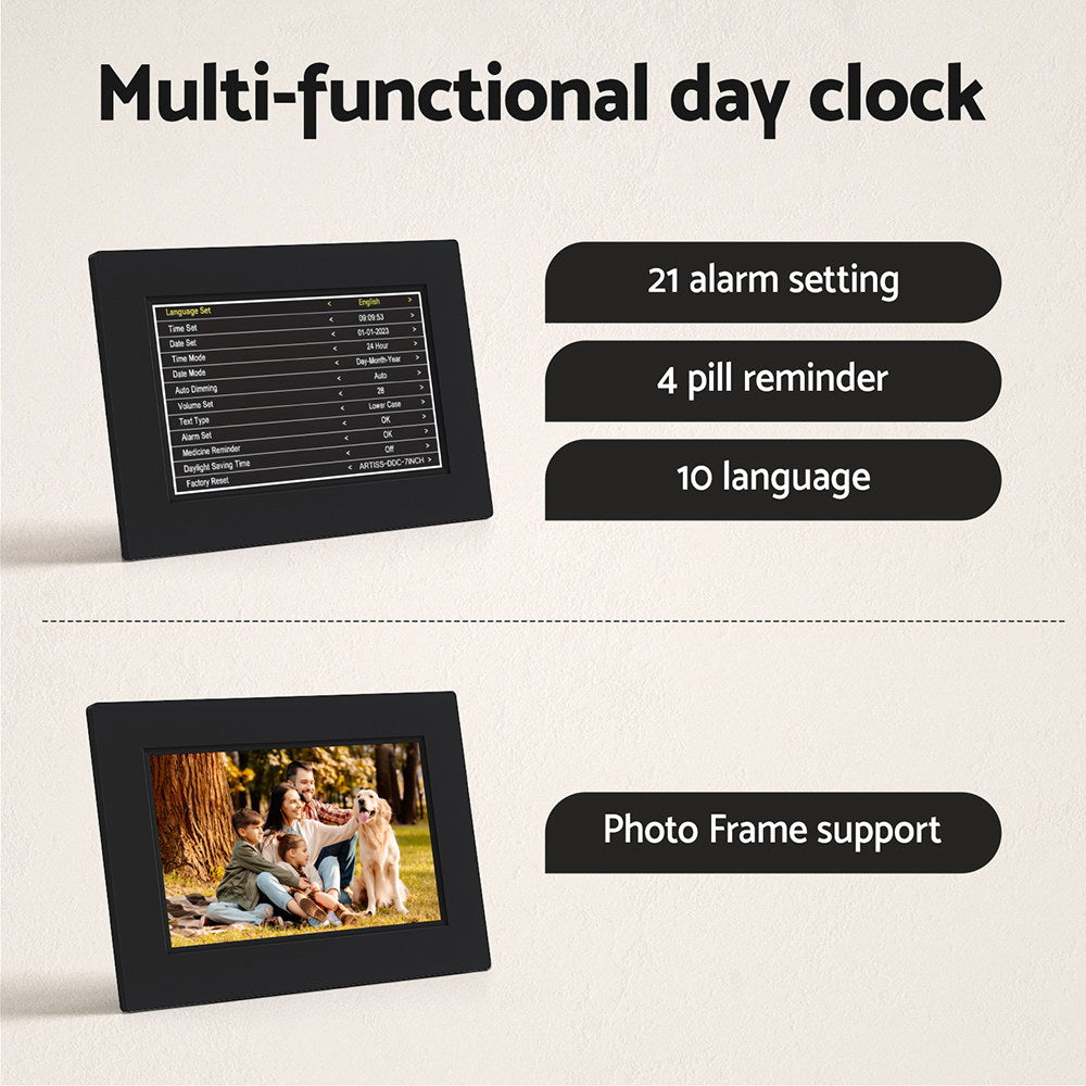 Clocks: Artiss 8" Digital Day Clock Calendar Alarm Black
