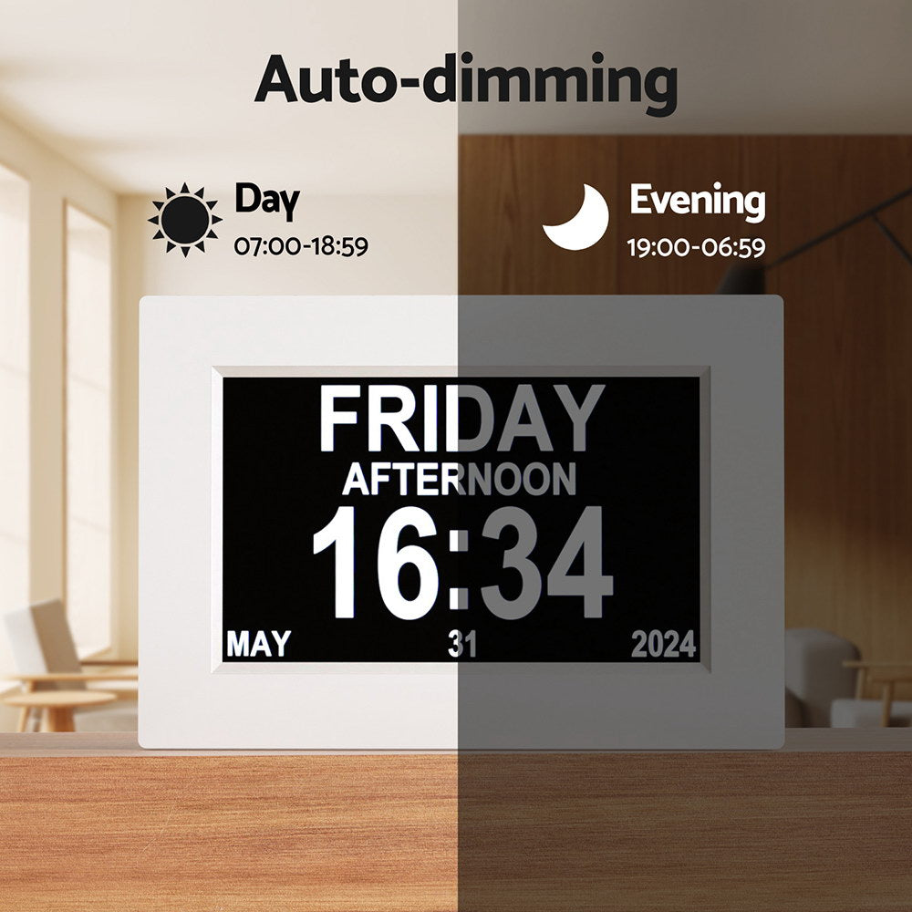 Clocks: Artiss 8" Digital Day Clock Calendar Alarm White