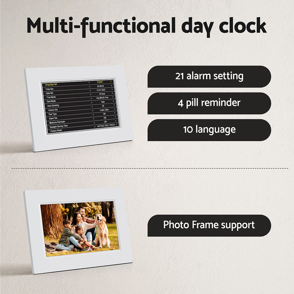 Clocks: Artiss 8" Digital Day Clock Calendar Alarm White