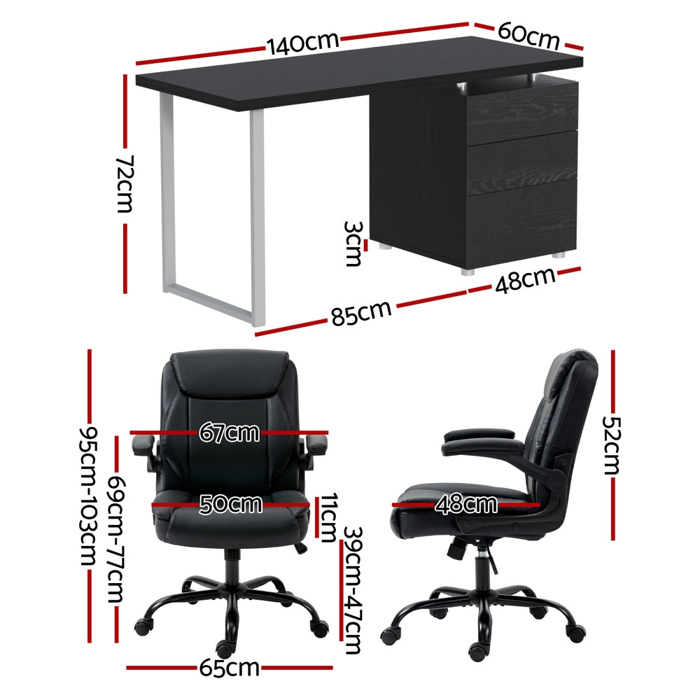 Office & Desk Chairs: Artiss Computer Desk Executive Office Chairs Sets Black